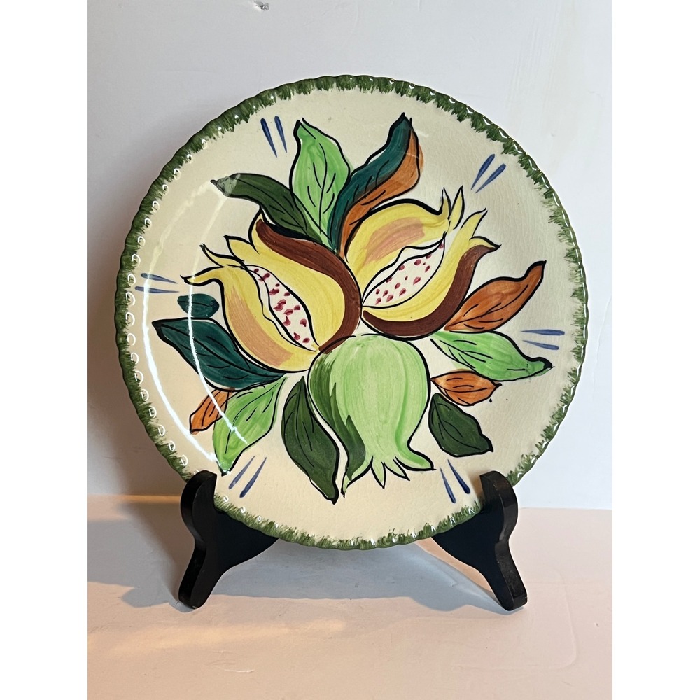 Vintage Peasant Village PV Hand Painted Pomegranate Ceramic Plate Folk Art